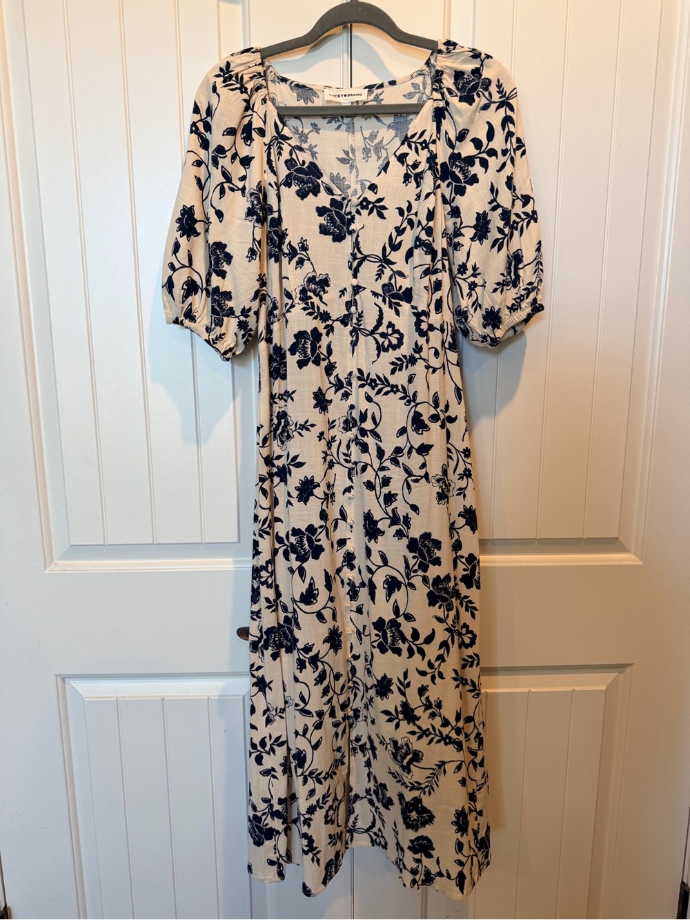 Lucky Brand Navy & Cream Floral Button-Up Midi Dress
